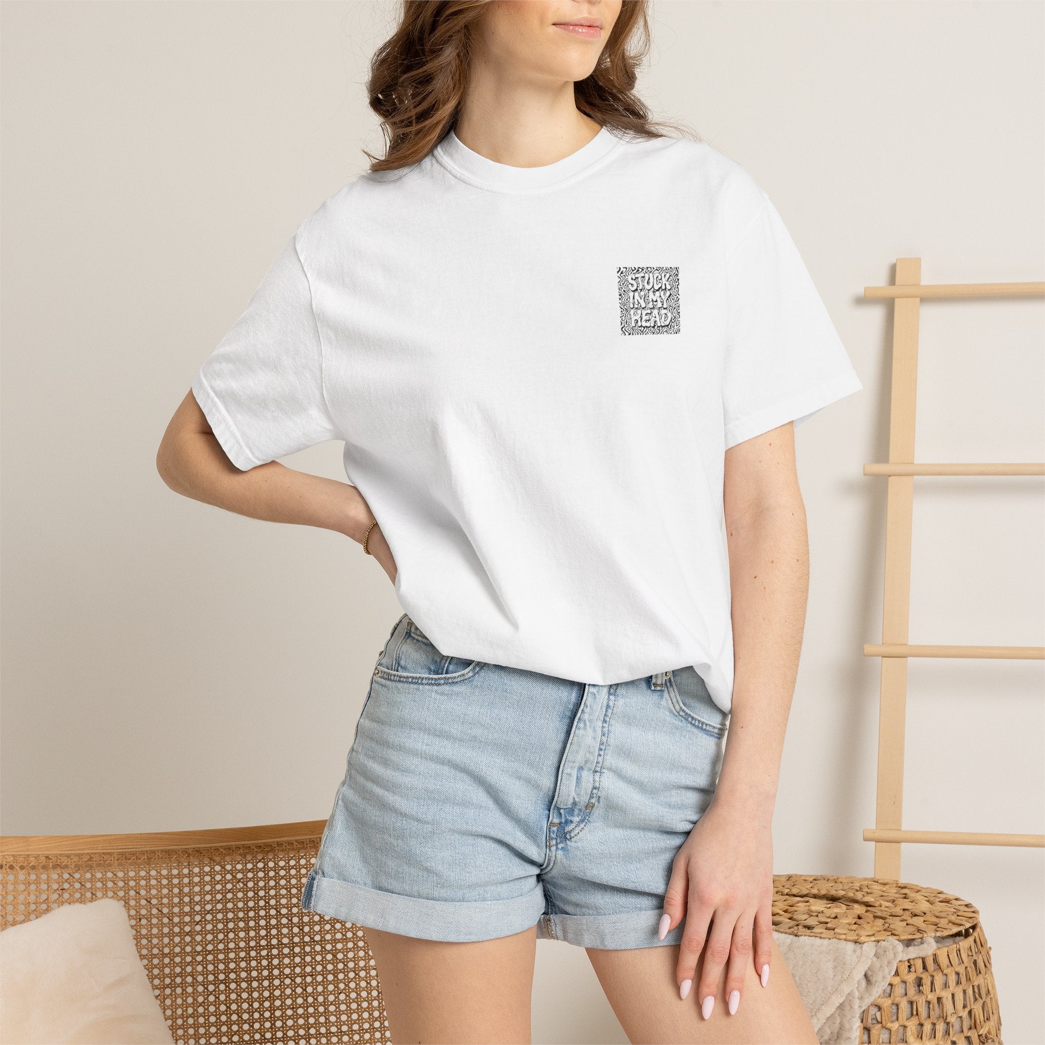 White 'Stuck In My Head' Pocket Design Tee